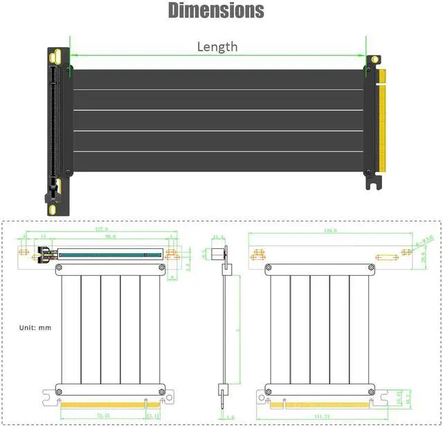 Alt view image 7 of 7 - BUCIER 250mm PCIe 4.0 X16 Riser Cable for PCIe 4.0/3.0 GPUs, Such as GeForce RTX 40/30 Series and AMD Radeon RX7000/RX6000 Series, etc