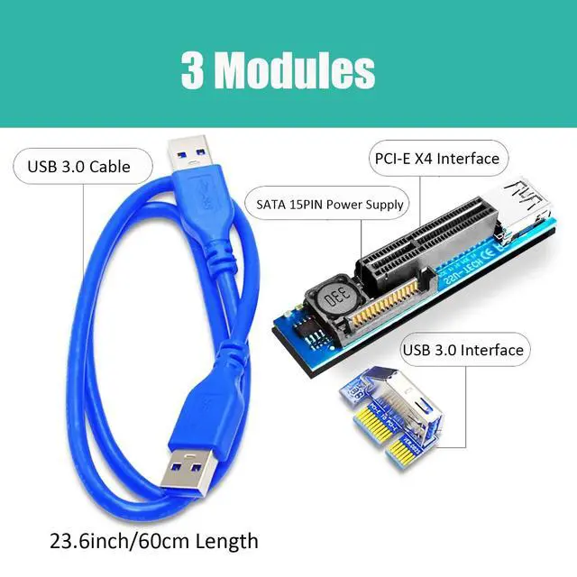 Alt view image 3 of 7 - BUCIER UEX103 600mm PCIe 3.0 X1 to X4 Riser Cable (PCIe 3.0 X1 Bandwidth) for PCIe WiFi Card, M.2 PCIe Card, Firewire Card, USB PCIe Card, Sound Card, etc