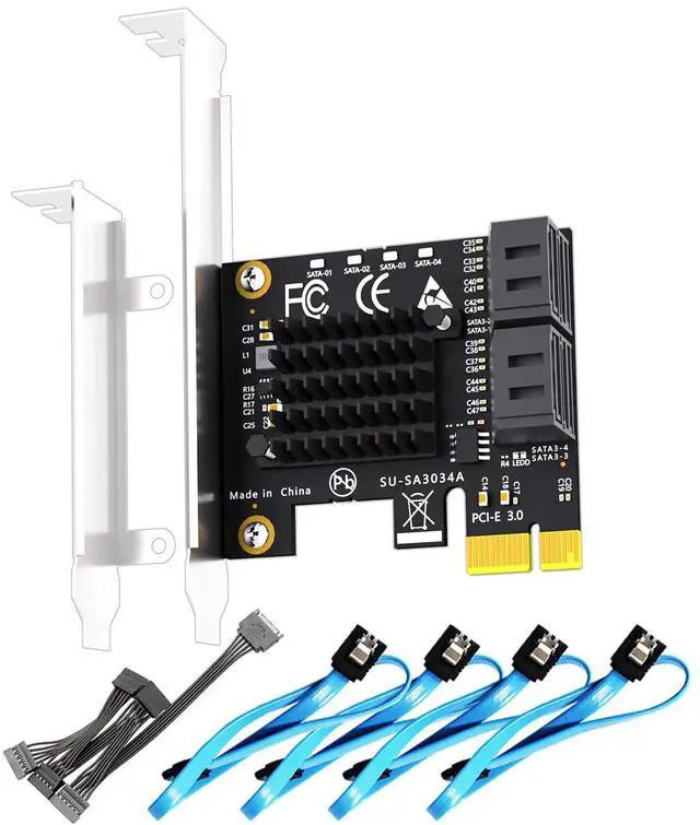 Main image of BUCIER SA3034-C 4-Port PCIe X1 SATA Expansion Card with SATA and Power Cables, Compatible with Windows,Linux,Mac OS,NAS