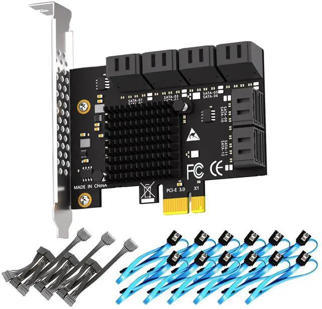 Main image of BUCIER SA3112-C 12-Port PCIe X1 SATA Expansion Card with SATA and Power Cables, Compatible with Windows,Linux,Mac OS,NAS