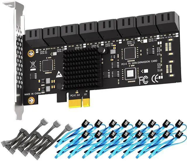 Main image of BUCIER SA3116-C 16-Port PCIe X1 SATA Expansion Card with SATA and Power Cables, Compatible with Windows,Linux,Mac OS,NAS