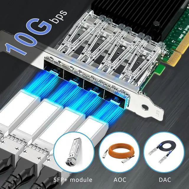 Alt view image 3 of 7 - BUCIER ST7219 4-Port 10G SFP+ Ethernet Network Card with Intel X710-BM1 Controller, PCIE 3.0 X8 Interface, Support Windows 11/10/Windows Server/Linux/ESX/VMware ESXi(Not Support Mac OS)