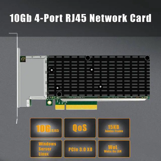 Alt view image 2 of 7 - BUCIER ST7223 4-Port 10G RJ45 Ethernet Network Card with Intel X710 Controller, PCIE 3.0 X8 Interface, Support Windows 11/10/Windows Server/Linux/ESX/VMware ESXi(Not Support Mac OS)