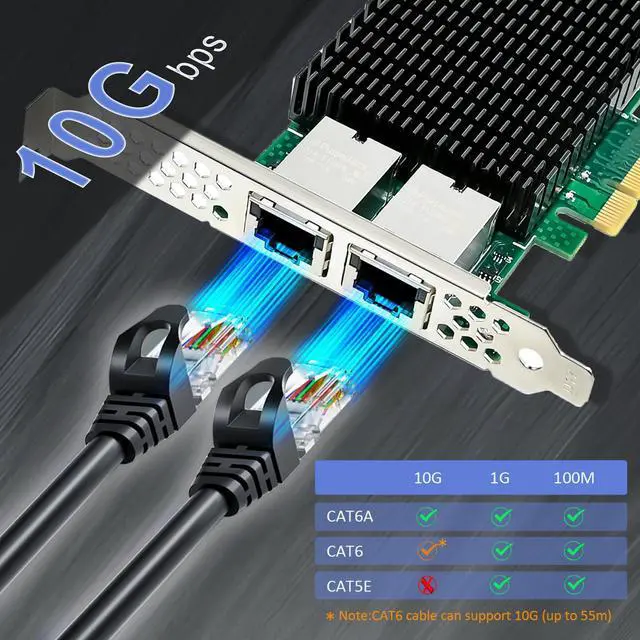 Alt view image 3 of 7 - BUCIER ST7368 2-Port 10G RJ45 Ethernet Network Card with Intel X550 Controller, PCIE 3.0 X4 Interface, Support Windows 11/10/Windows Server/Linux/ESX/VMware ESXi(Not Support Mac OS)