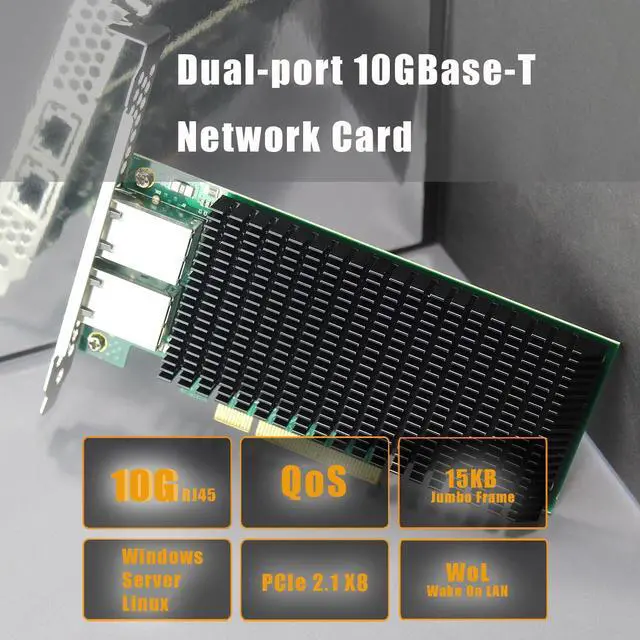 Alt view image 2 of 7 - BUCIER ST7318 2-Port 10G RJ45 Ethernet Network Card with Intel X540 Controller, PCIE 2.0 X8 Interface, Support Windows 11/10/Windows Server/Linux/ESX/VMware ESXi(Not Support Mac OS)