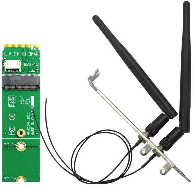 Main image of BUCIER WA04 M.2 Key E to Key M WiFi Adapter for M.2 WiFi 4/5/6/6e/7/Coral TPU Module, with 3.5-dBi SMA Antenna Kits