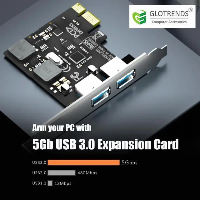 Alt view image 2 of 7 - BUCIER U3023 2-Port USB 3.0 Type-A 5Gb PCIe Expansion Card for Intel, AMD, and ARM Platform, Compatible with Windows and Linux (Not Support Mac OS)