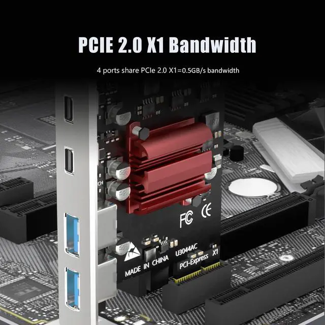 Alt view image 6 of 7 - BUCIER U3044AC 4-Port (2 x Type-C+ 2 x Type-A) USB 3.0 5Gbps PCIe Expansion Card for Intel, AMD, and ARM Platform, Compatible with Windows and Linux (Not Support Mac OS)
