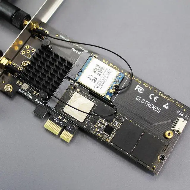 Alt view image 2 of 7 - BUCIER WA05 PCIe X1 Adapter for one M.2 Key-E WiFi Module and one M.2 NVMe SSD, 2 in 1 Combo Design