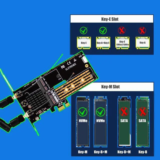Alt view image 6 of 7 - BUCIER WA05 PCIe X1 Adapter for one M.2 Key-E WiFi Module and one M.2 NVMe SSD, 2 in 1 Combo Design