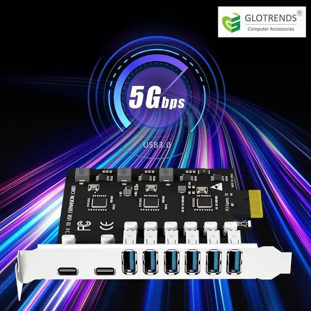 Alt view image 5 of 7 - BUCIER U6A2C 8-Port (2 x Type-C+ 6 x Type-A) USB 3.0 5Gbps PCIe Expansion Card for Intel, AMD, and ARM Platform, Compatible with Windows and Linux (Not Support Mac OS)