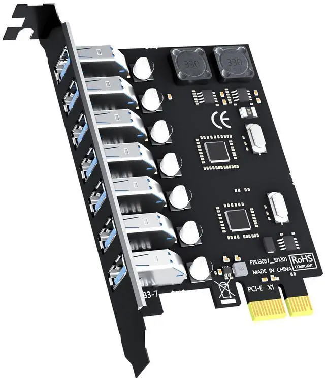 Main image of BUCIER U3057 7-Port USB 3.0 Type-A 5Gb PCIe Expansion Card for Intel, AMD, and ARM Platform, Compatible with Windows and Linux (Not Support Mac OS)