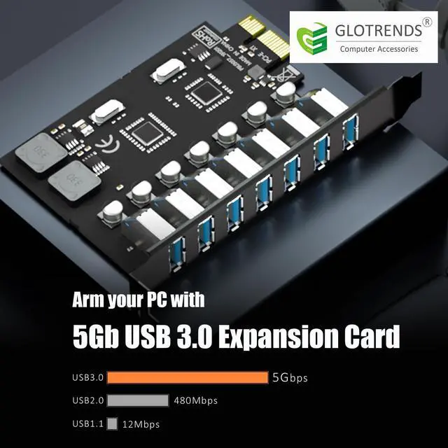 Alt view image 2 of 7 - BUCIER U3057 7-Port USB 3.0 Type-A 5Gb PCIe Expansion Card for Intel, AMD, and ARM Platform, Compatible with Windows and Linux (Not Support Mac OS)