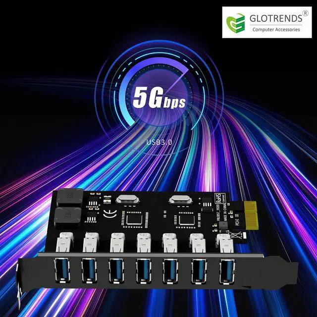 Alt view image 5 of 7 - BUCIER U3057 7-Port USB 3.0 Type-A 5Gb PCIe Expansion Card for Intel, AMD, and ARM Platform, Compatible with Windows and Linux (Not Support Mac OS)