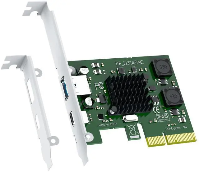 Main image of BUCIER U3142AC 2-Port 10Gb USB 3.1 Gen2 (Type-C and Type-A) to PCIE X4 Expansion Card with ASM 3142 Chip, Regular and Low-profible Bracket