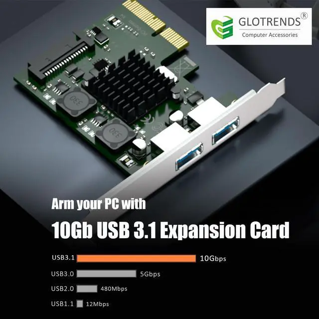 Alt view image 2 of 7 - BUCIER U3142A 2-Port 10Gb USB 3.1 Gen2 Type-A to PCIE X4 Expansion Card with ASM 3142 Chip, Regular and Low-profible Bracket