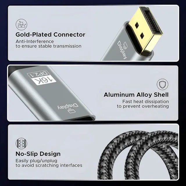 Alt view image 7 of 7 - BUCIER USB C to Displayport 2.1 Cable, 16k@30Hz Thunderbolt 4/3 to Display Port Cord, 40Gbps USB c to dp Cables Support 8K@120Hz 4K@240Hz, Compatible MacBook Pro M4, iPhone 16, XPS, 3.3FT