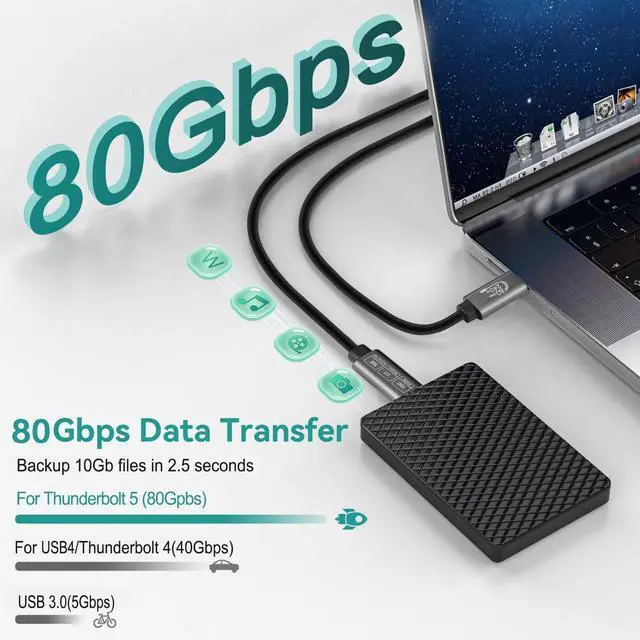 Alt view image 2 of 7 - BUCIER USB C Cable 80Gbps Thunderbolt 5/4/3 6ft, USB4 | 240W Fast Charging | 16K/8K Video Display | Compatible with MacBook Pro/Air, iPad Pro, XPS, Galaxy S24 (USB 4.0/3.2/3.1)