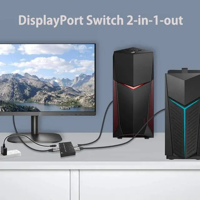 Alt view image 5 of 7 - BUCIER DisplayPort Switch Box 2-in-1-out 8K@30Hz 4K@120Hz DisplayPort 1.4 Switcher Compatible with PC, Laptop, Monitor, Gaming, TV