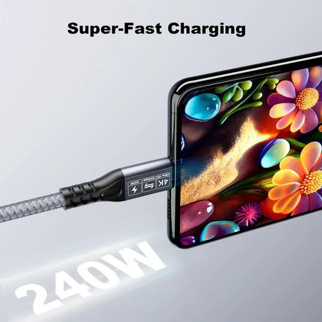 Alt view image 6 of 7 - BUCIER USB C 3.2 Gen-2 4K 240W Thunderbolt 3 Extension Charging Data Cable 1M 3.3FT 90 Degree Elbow 20Gbps Data Transfer 48V 5A 4K@60Hz Video Cable Compatible with MacBook M1/M2/M3