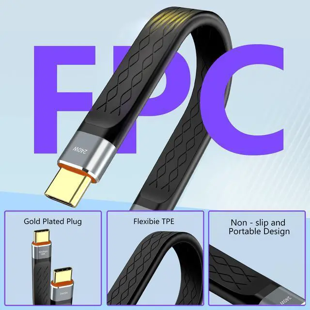 Alt view image 4 of 7 - BUCIER Thunderbolt 5 80Gbps 1pc/Lot USB 4 Extension 12CM Flat Short Data Transmissions Cable Male to Male 240W Quick Charge 16K Video Connection Compatible with MacBook