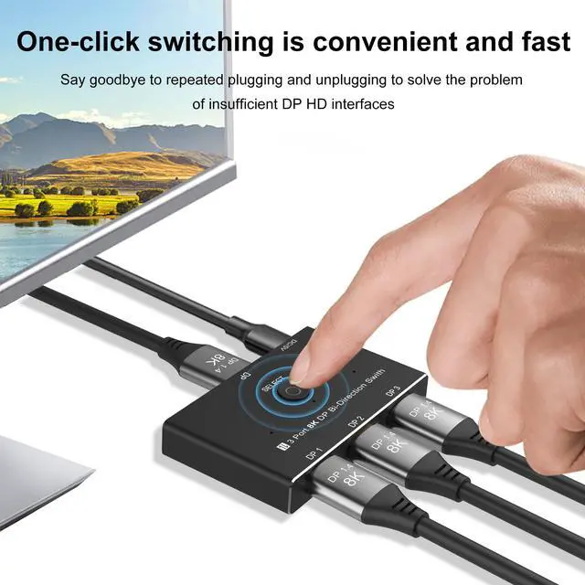Alt view image 4 of 7 - BUCIER DisplayPort 8K DP 1.4 Switch 3In 1Out 1In 3Out Bi-Direction 8K@30Hz 4K@144Hz Splitter Converter for Multiple Source and displays