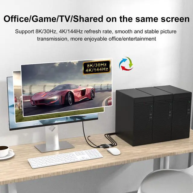 Alt view image 7 of 7 - BUCIER DisplayPort 8K DP 1.4 Switch 3In 1Out 1In 3Out Bi-Direction 8K@30Hz 4K@144Hz Splitter Converter for Multiple Source and displays