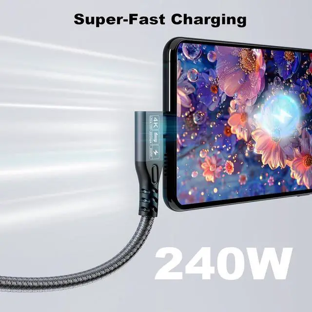 Alt view image 6 of 7 - BUCIER Long USB C 3.2 Cable Gen-2 240W Charging Extension 5m 16.5ft 90' Elbow Thunderbolt 3 Male to Female Data Transfer 20Gbps 48V/5A Type-C Video 4K Compatible with MacBook M1/M2/M3