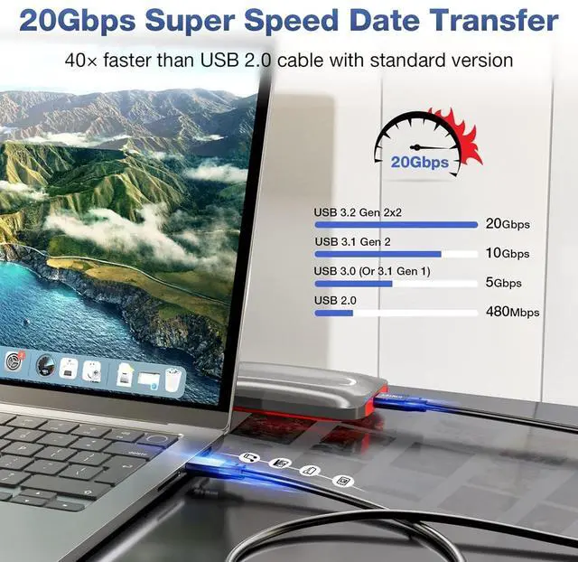 Alt view image 3 of 7 - BUCIER USB C Extension Cable 240W/20Gbps 5M 16.5FT, USB C 3.2 Gen2 48V/5A PD3.1, 4K@60Hz Video Output Cord, USB Male to Male Connection Suport Thunderbolt 3