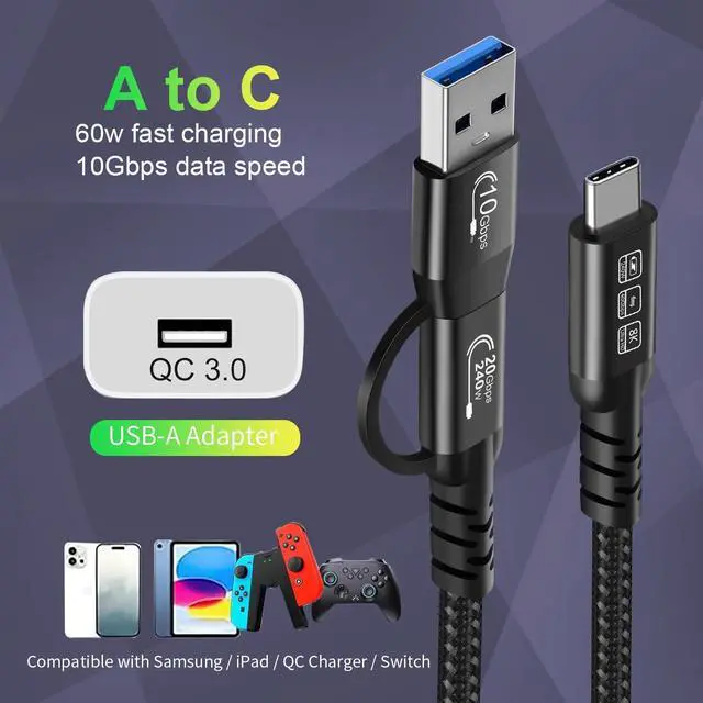 Alt view image 2 of 7 - BUCIER USB2.0 A to USB C 3.2 Type C 20Gbps Male to Male Detachable 0.5m 1.6ft Cable Data Extension 10Gbps 240W Fast Charge 8K Ultra HD Video Data Connection Power Line
