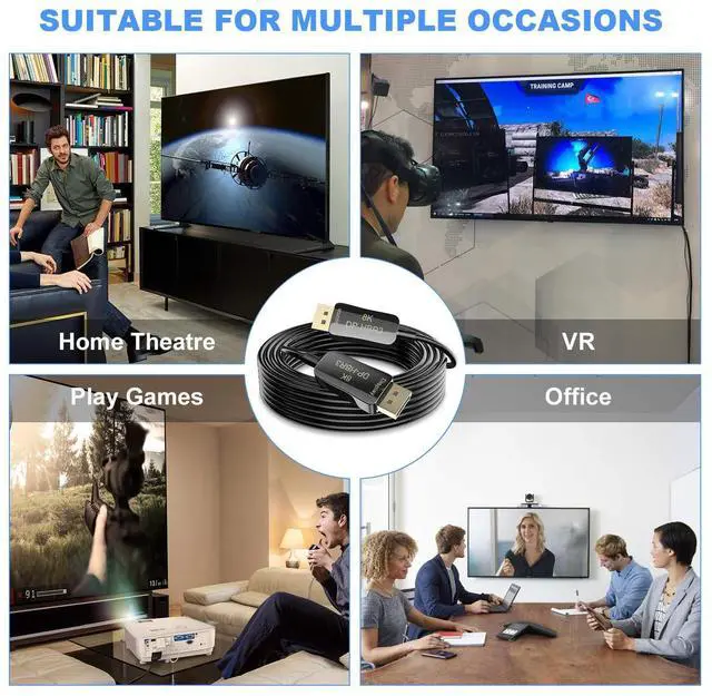 Alt view image 6 of 7 - BUCIER Fiber 8K 4K DisplayPort Cable - DP 1.4 HBR3 8K@60Hz 4K@144Hz High Speed 32.4Gbps Optical Fiber Slim and Flexible DP Cable - 20m 65ft