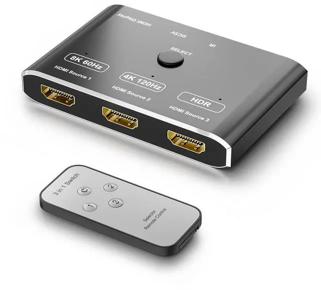 Alt view image 2 of 7 - BUCIER 3 Port HDMI 2.1 HDR 3In 1Out 8K Switcher with Remote Control Directional 8K@60Hz 4K@120Hz HDR 48Gbps 3D HDMI Video Converter Compatible with PS5 Xbox x HDMI TVs Monitors