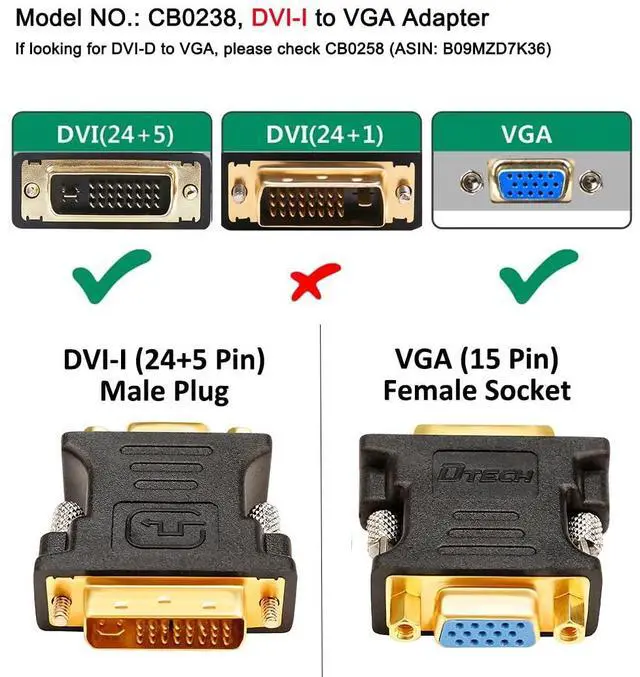 Alt view image 3 of 7 - BUCIER DVI Male to VGA Female Adapter High Speed DVI-I24+5 Port Converter for HDTV, Plasma, DVD and Projector