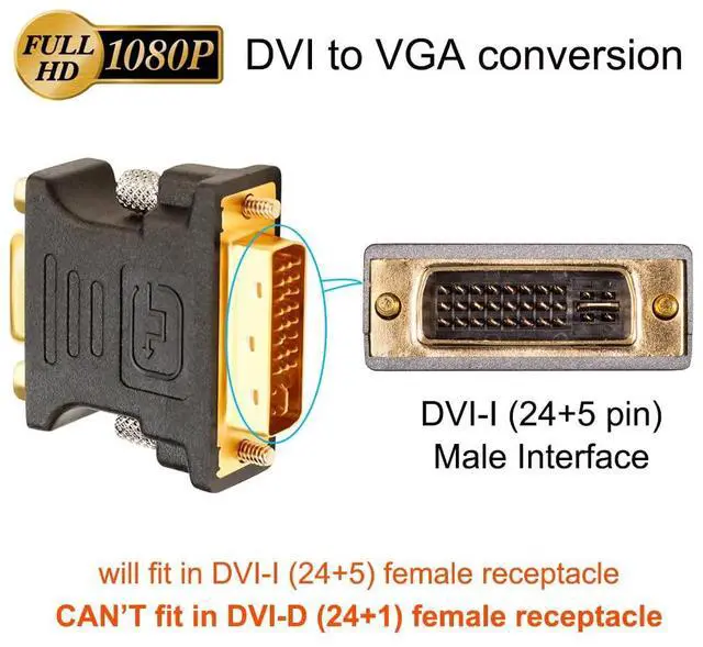 Alt view image 6 of 7 - BUCIER DVI Male to VGA Female Adapter High Speed DVI-I24+5 Port Converter for HDTV, Plasma, DVD and Projector