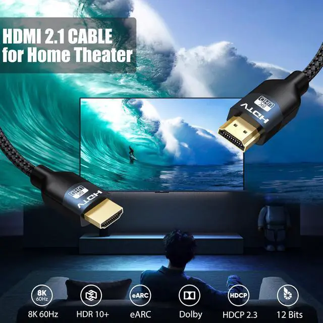 Alt view image 2 of 7 - BUCIER 8K HDMI 2.1 Cables 10 FT 10-Pack, 48Gbps Ultra High Speed HDMI Braided Cord 10 Feet, 8K@60Hz, 4K@120Hz, HDCP 2.2&2.3, 3D, ARC/eARC, HDR10+ for Soundbar, TV, PS5/4, Xbox, Roku, Monitor, PC etc