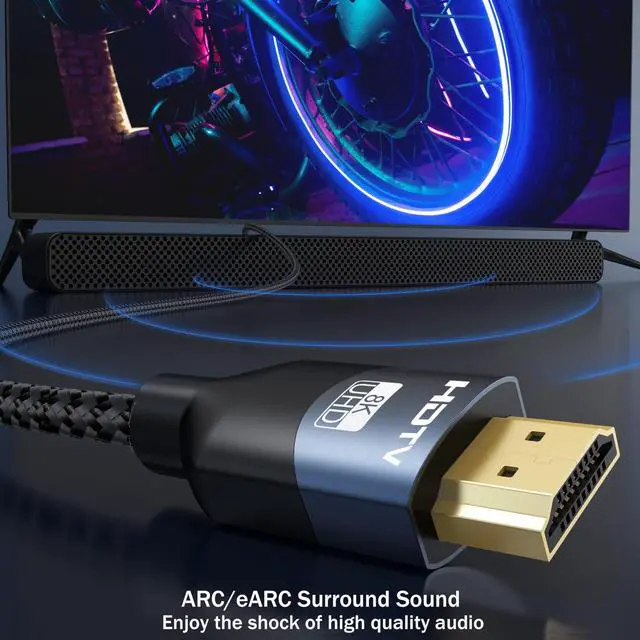 Alt view image 5 of 7 - BUCIER 8K HDMI 2.1 Cables 10 FT 10-Pack, 48Gbps Ultra High Speed HDMI Braided Cord 10 Feet, 8K@60Hz, 4K@120Hz, HDCP 2.2&2.3, 3D, ARC/eARC, HDR10+ for Soundbar, TV, PS5/4, Xbox, Roku, Monitor, PC etc