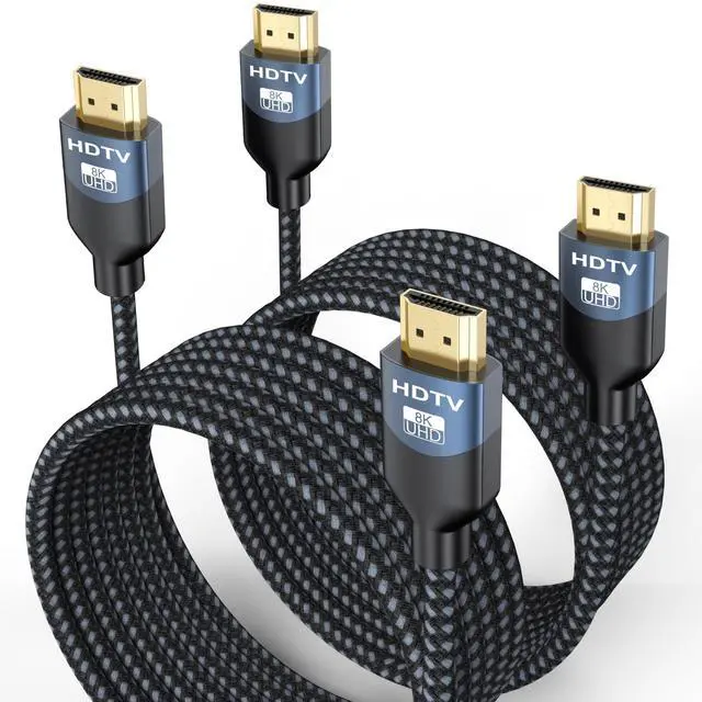 Main image of BUCIER 8K HDMI 2.1 Cable 10 FT, 2-Pack, 48Gbps Ultra High Speed HDMI Braided Cord 10 Feet, 8K@60Hz, 4K@120Hz, HDCP 2.2&2.3, 3D, eARC, HDR10+ for Soundbar, TV, Monitor, PC, Laptop, PS5, Xbox