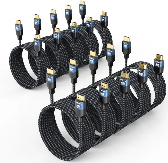 Main image of BUCIER 8K HDMI 2.1 Cables 10 FT 10-Pack, 48Gbps Ultra High Speed HDMI Braided Cord 10 Feet, 8K@60Hz, 4K@120Hz, HDCP 2.2&2.3, 3D, ARC/eARC, HDR10+ for Soundbar, TV, PS5/4, Xbox, Roku, Monitor, PC etc