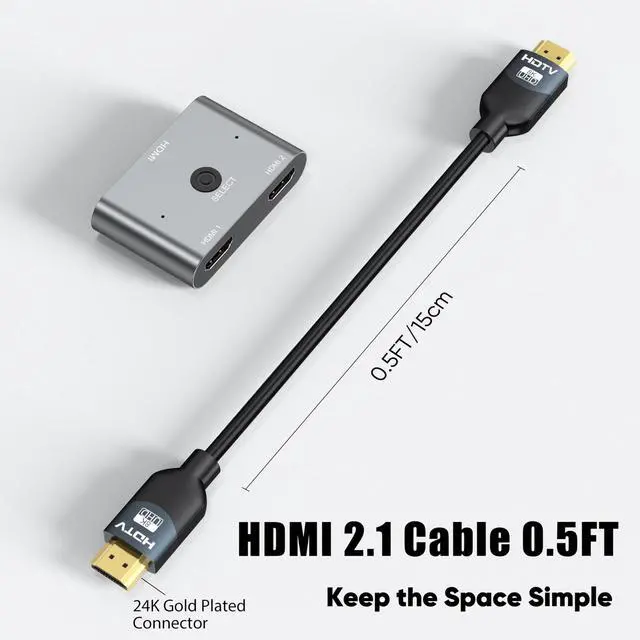 Alt view image 6 of 7 - 8K HDMI 2.1 Cable 0.5FT6Inch2-Pack, Ultra High Speed 48Gbps HDMI Braided Cord, Support HDR10+, eARC, SBTM, QMS, CEC, HDCP 2.3 for TV, Monitor, PC, Laptop, HDMI Switch, HDMI Splitter, KVM, Projector