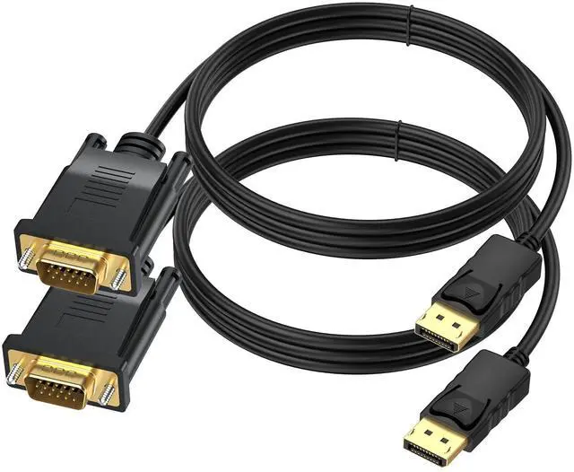 Main image of DisplayPort to VGA Cable 6 Ft, 2-Pack Display Port DP to VGA Adapter Cord Male to Male HD Video 1080P for Computer, Monitor, TV, Projector