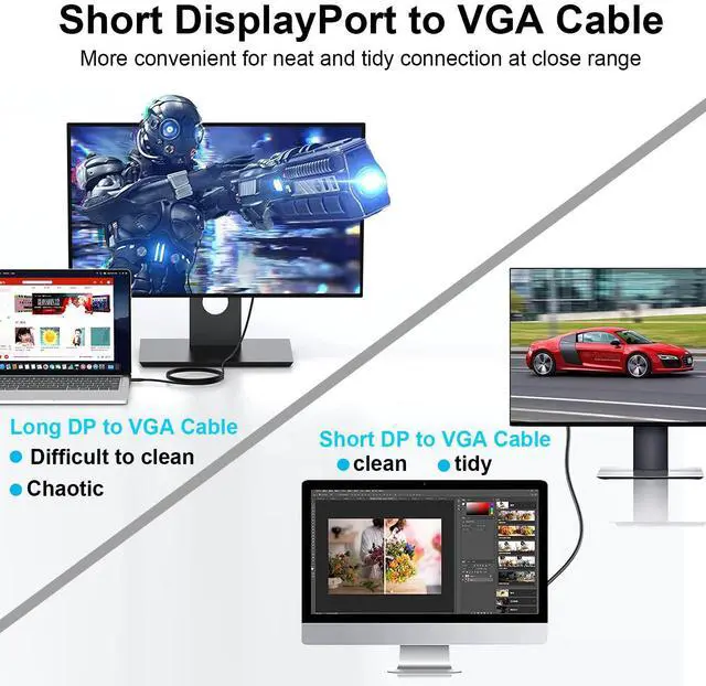 Alt view image 2 of 7 - BUCIER Short DisplayPort to VGA Cable 1.5 Feet, Computer DP Display Port to VGA Monitor/Projector Adapter Cord Male to Male HD Video 1080P for Computer, Monitor, TV, Projector