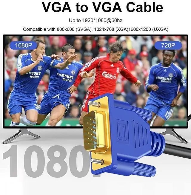 Alt view image 3 of 7 - BUCIER VGA Cable 6 Feet, Gold-Plated Shielded VGA Male to Male Monitor Computer Cable Adapter Cord 15 Pin HD15 1080P@60Hz Full HD High Resolution for TV Computer Projector-Blue-Upgraded