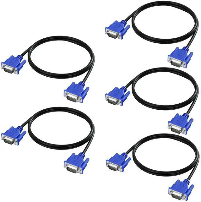 Main image of BUCIER 3FT VGA to VGA Cable 5-Pack, 1080P Full HD, 15Pin Male to Male, Computer, Laptop, Monitor, Projector Compatible
