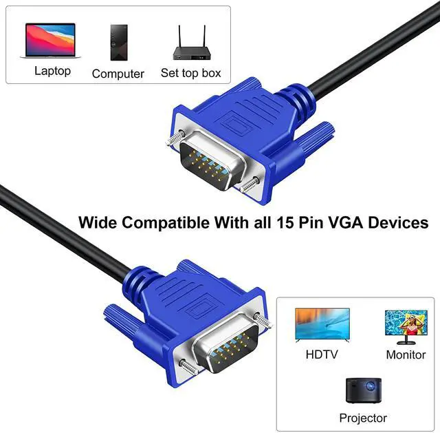 Alt view image 2 of 7 - BUCIER 3FT VGA to VGA Cable 5-Pack, 1080P Full HD, 15Pin Male to Male, Computer, Laptop, Monitor, Projector Compatible