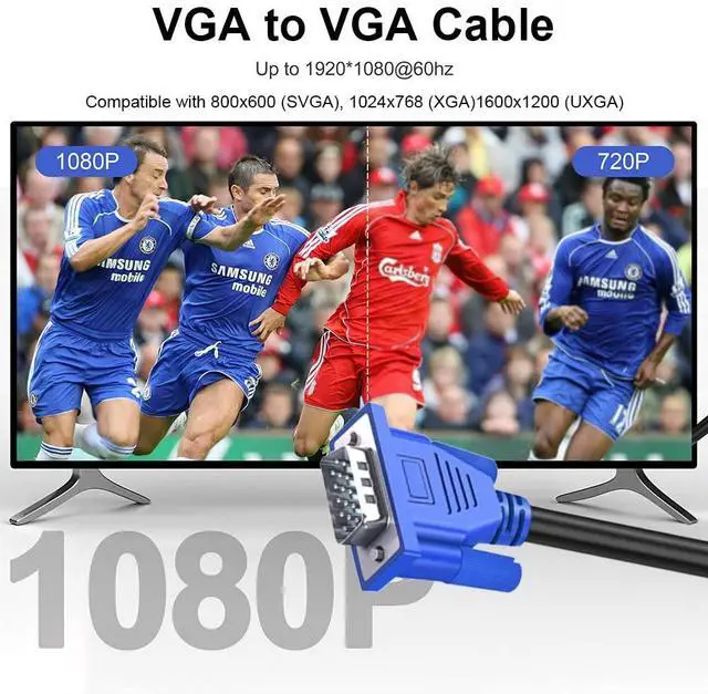 Alt view image 3 of 7 - BUCIER VGA Cable 5 Feet 5-Pack, Male VGA to VGA Male Monitor Computer Cable Adapter Cord HD15 1080P Full HD High Resolutionfor TV Computer Projector-Blue