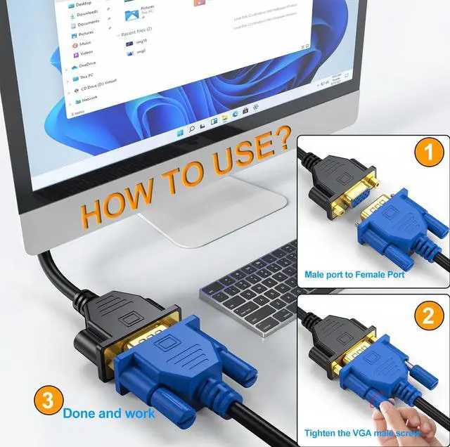 Alt view image 4 of 7 - BUCIER 2-Pack VGA Extension Cable 6ft, VGA Cord Male to Female 15 Pin (NOT 9 Pin), SVGA HD15 Monitor Video Adapter Cable Support 1080P Full HD for Laptop, PC, Projector, HDTV, Display