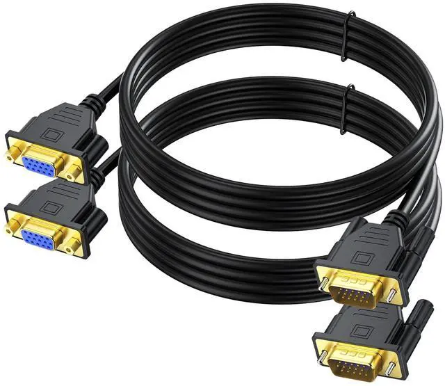 Main image of BUCIER 2-Pack VGA Extension Cable 6ft, VGA Cord Male to Female 15 Pin (NOT 9 Pin), SVGA HD15 Monitor Video Adapter Cable Support 1080P Full HD for Laptop, PC, Projector, HDTV, Display