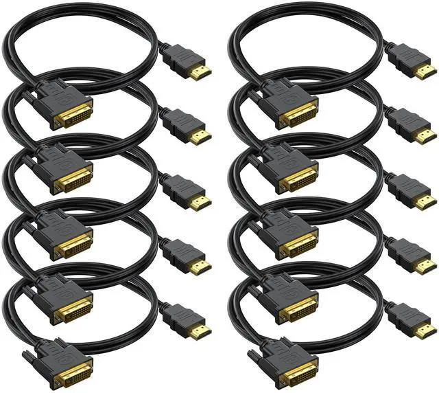 Main image of BUCIER HDMI to DVI Cable 3ft 10-Pack, Bidirectional DVI to HDMI Cord Adapter 1080P Video High Speed Compatible for Computer, PC, Raspberry Pi, Roku, Xbox One, PS4 PS3, Graphics Card