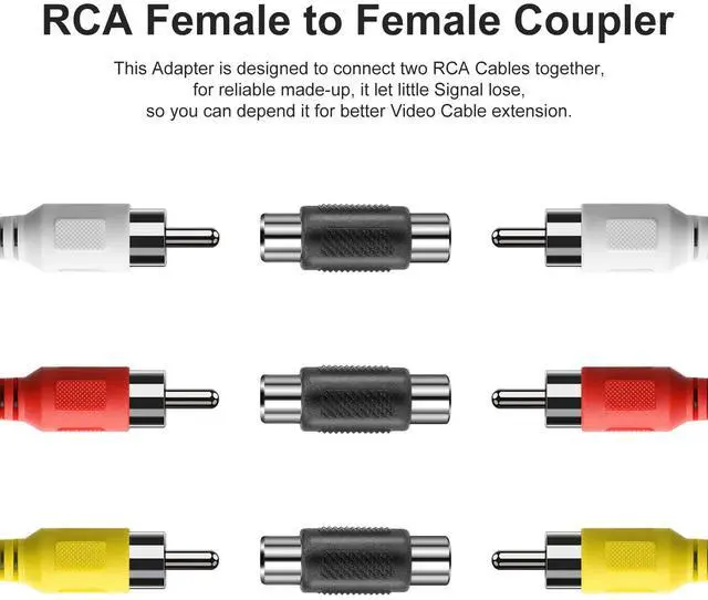 Alt view image 4 of 7 - BUCIER RCA Female to Female Coupler, 3 Pack Audio Video Adapter Connector Gold Plated Jack to Jack Converter Cables Extender for Speaker, Amplifier, TV, Cable, Silver