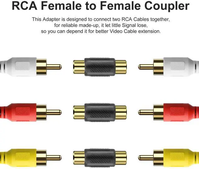 Alt view image 4 of 7 - BUCIER RCA Female to Female Coupler, 10 Pack Audio Video Adapter Connector Gold Plated Jack to Jack Converter Cable Extender for Amplifier, Speaker, TV
